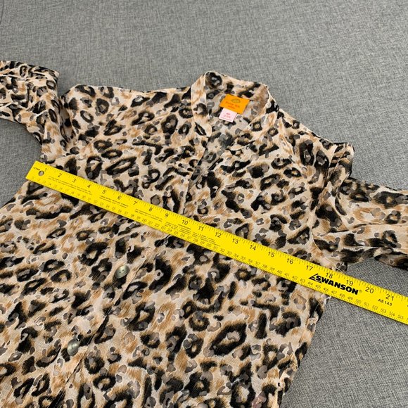 Ruby Rd. Unique Leopard Button Down Blouse Sheer Long Sleeve V-Neckline 6 petite - Picture 9 of 13